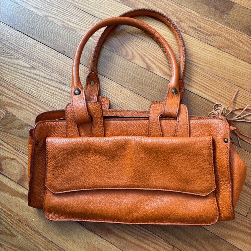 Chic Orange Leather Shoulder Bag